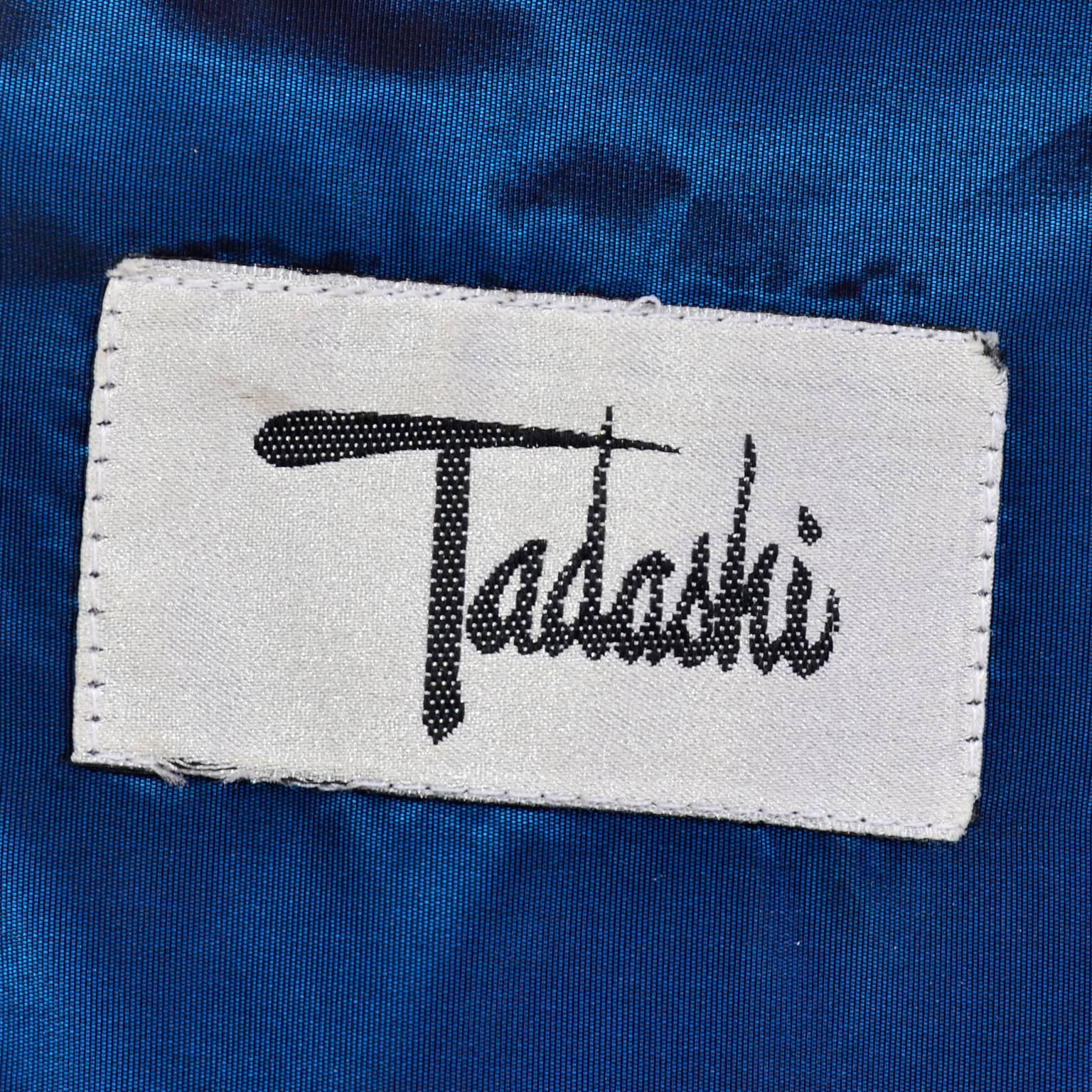 1980s Tadashi Vintage Blue Dress Iridescent Satin Dramatic Bow Beading 2