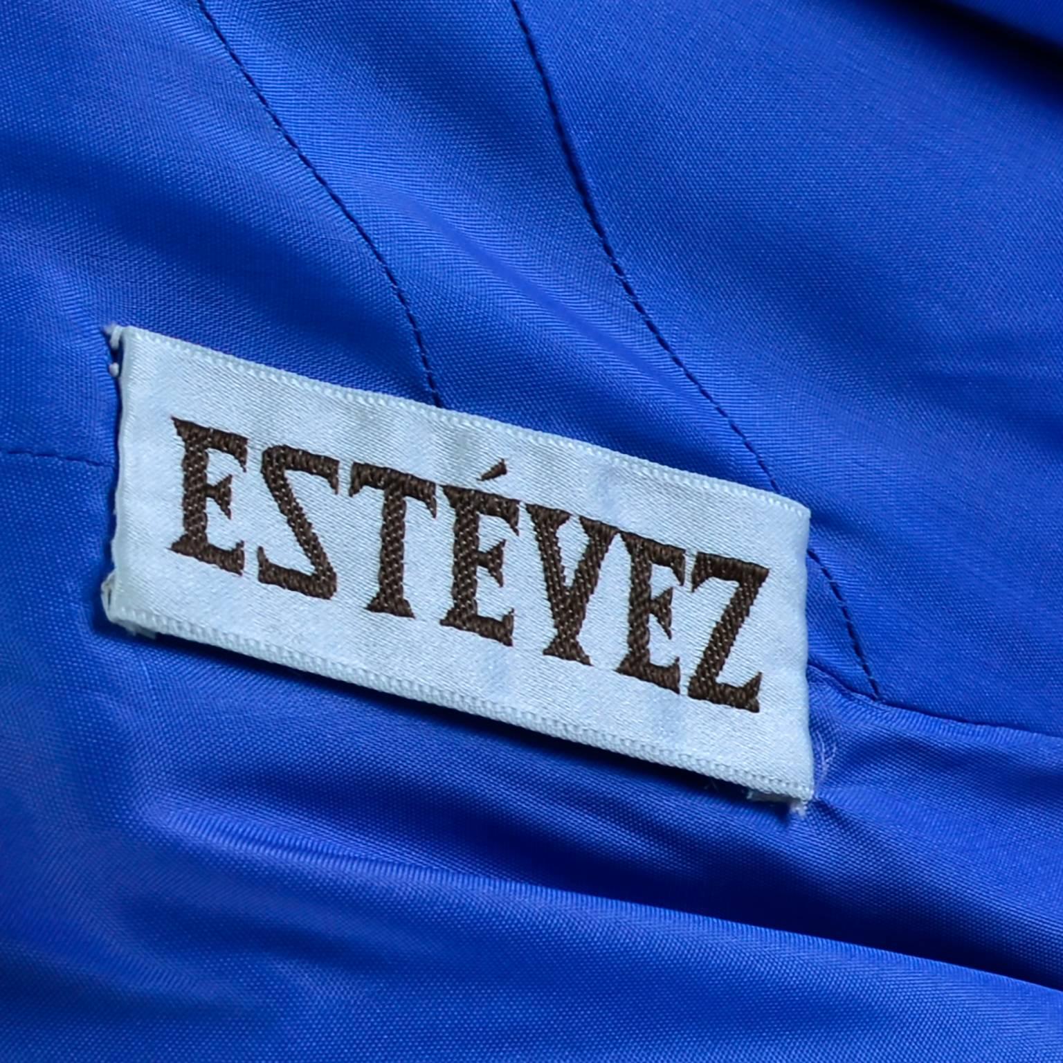 1970s Estevez Blue Chiffon Vintage Dress Sheer Sleeves Size 4/6 5