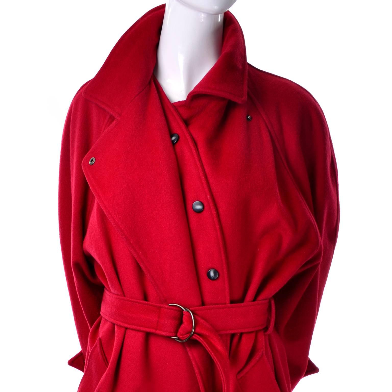 This is a beautiful 100% wool vintage red coat that was designed and made in France in the 1980's for Ramosport .  The coat is labeled a French size 40, which is approximately a US size 8, but since it was meant to be worn oversized, it can be worn