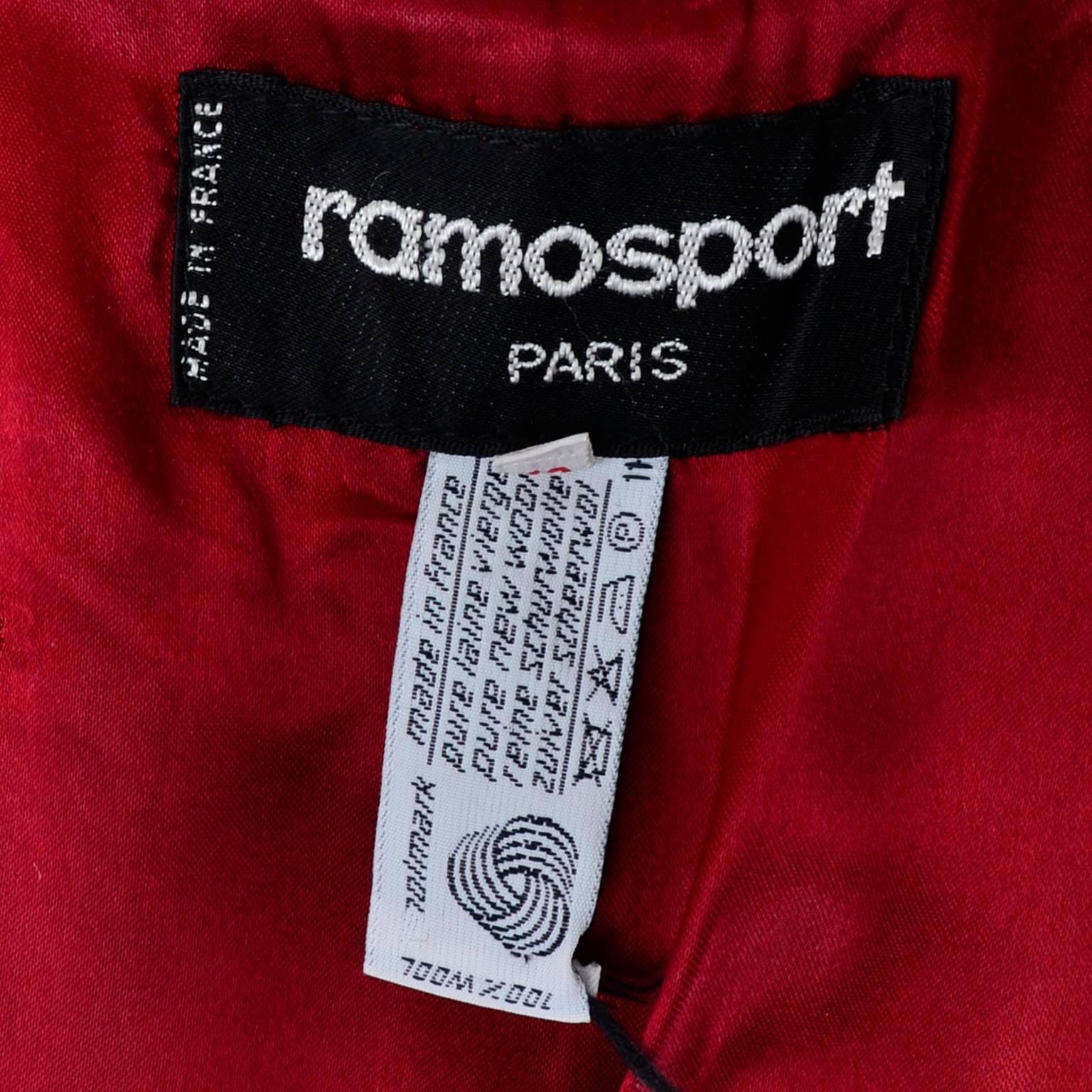 Ramosport Paris Vintage Red Wool Coat Made in France Size 40 or US 8/10 3