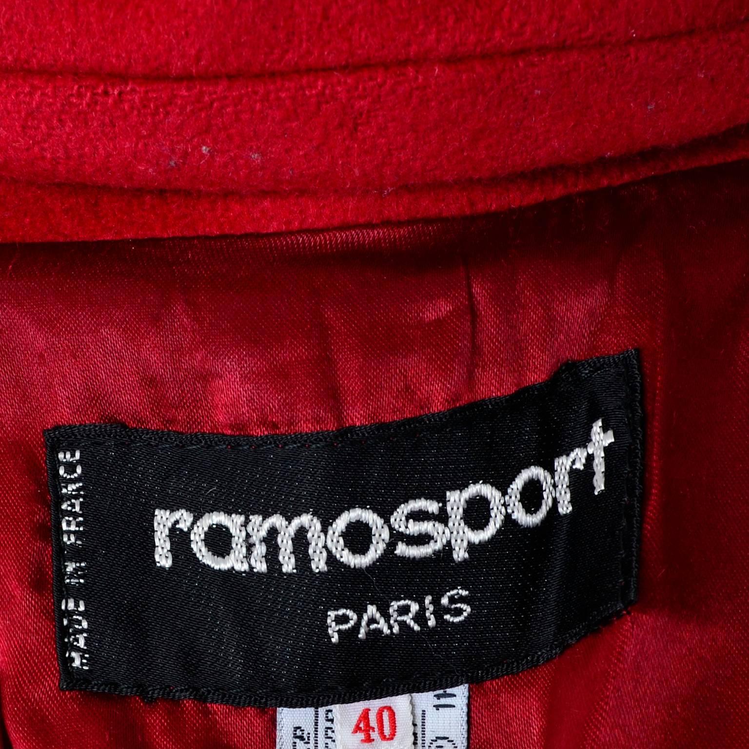 Ramosport Paris Vintage Red Wool Coat Made in France Size 40 or US 8/10 2