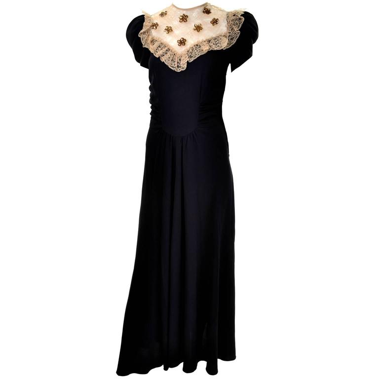 1930s Black Vintage Dress With Gold Netting and Sequins at 1stdibs