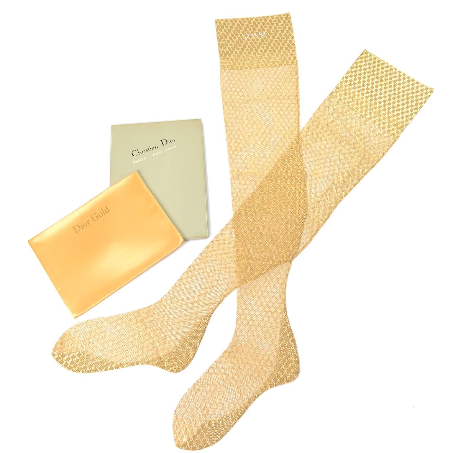 Rare Vintage Christian Dior Gold Metallic Stockings NEW in Box With Lingerie Bag