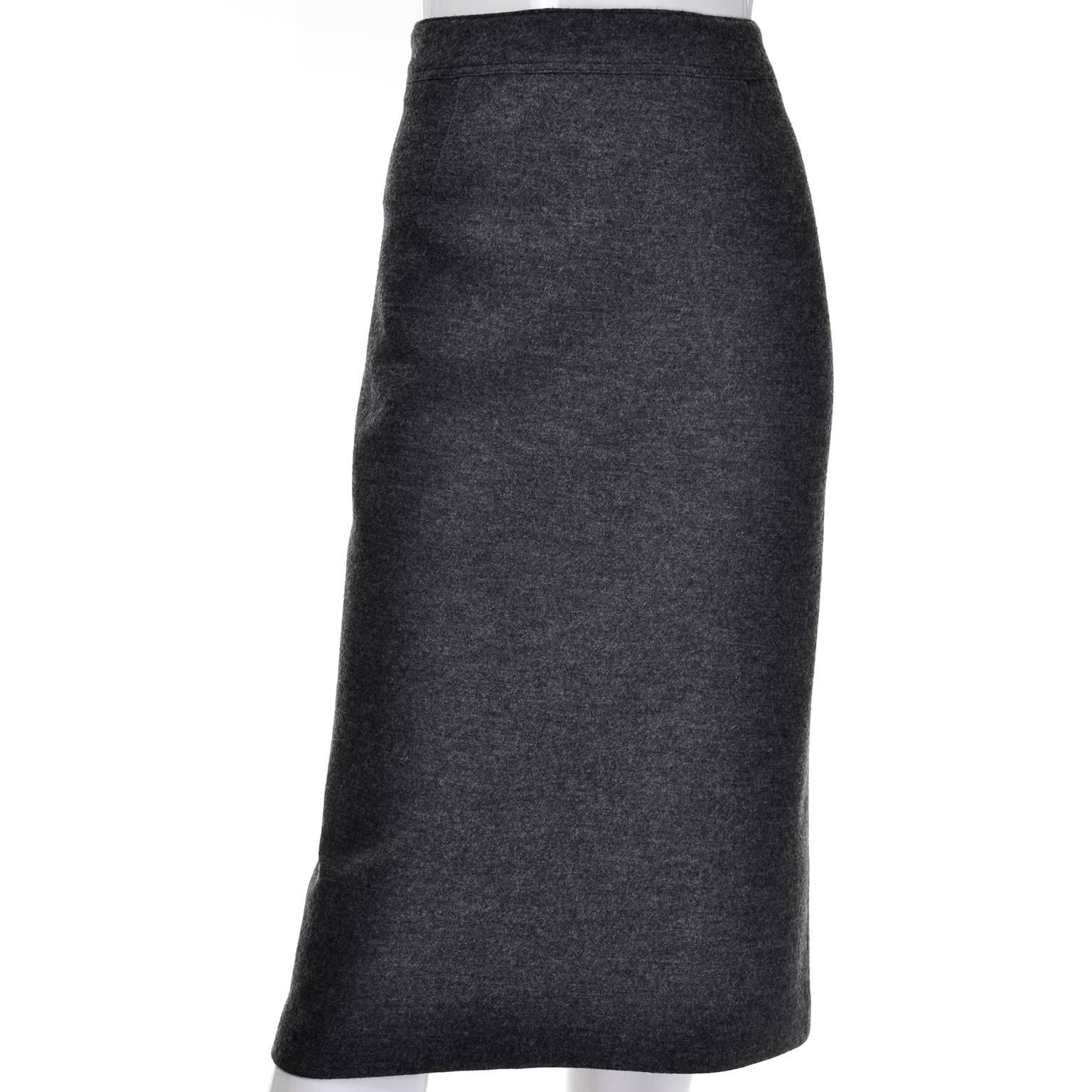Women's Geoffrey Beene Vintage Minimalist Outfit Skirt Top Gray Wool Size 10