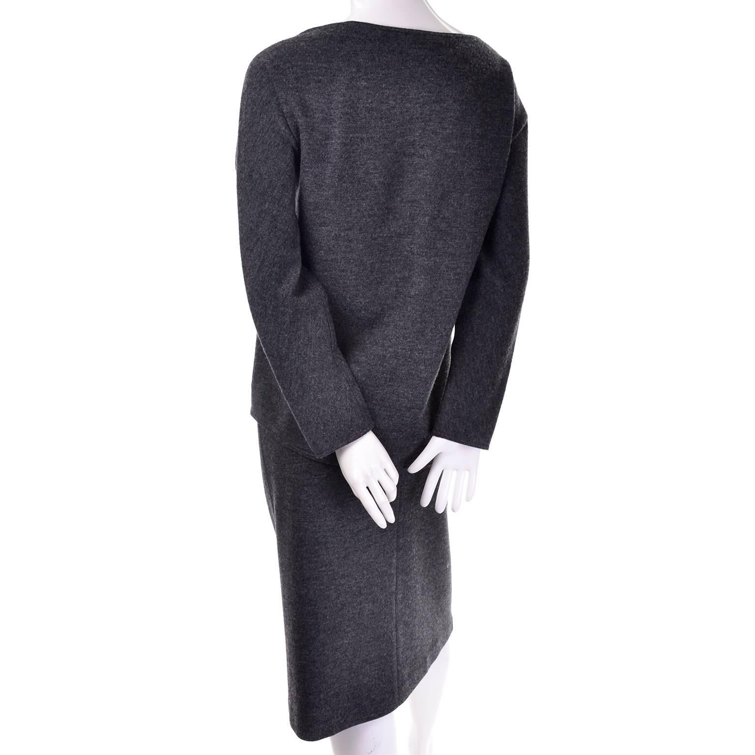 Geoffrey Beene Vintage Minimalist Outfit Skirt Top Gray Wool Size 10 1