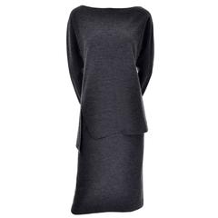 Geoffrey Beene Vintage Minimalist Outfit Skirt Top Gray Wool Size 10