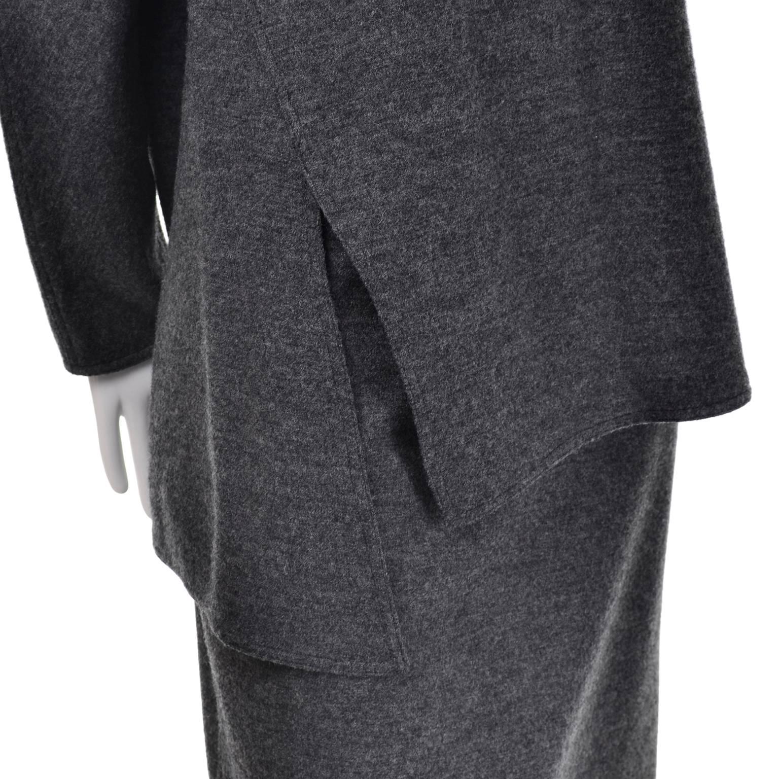 Geoffrey Beene Vintage Minimalist Outfit Skirt Top Gray Wool Size 10 2