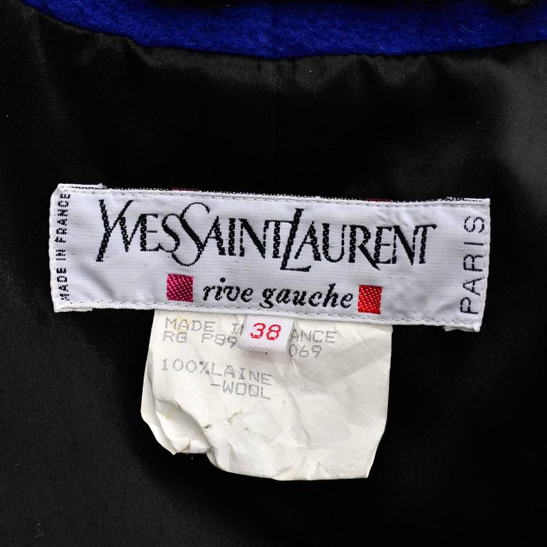 Yves Saint Laurent Rive Gauche Cobalt Blue Wool Vintage Coat YSL Size ...