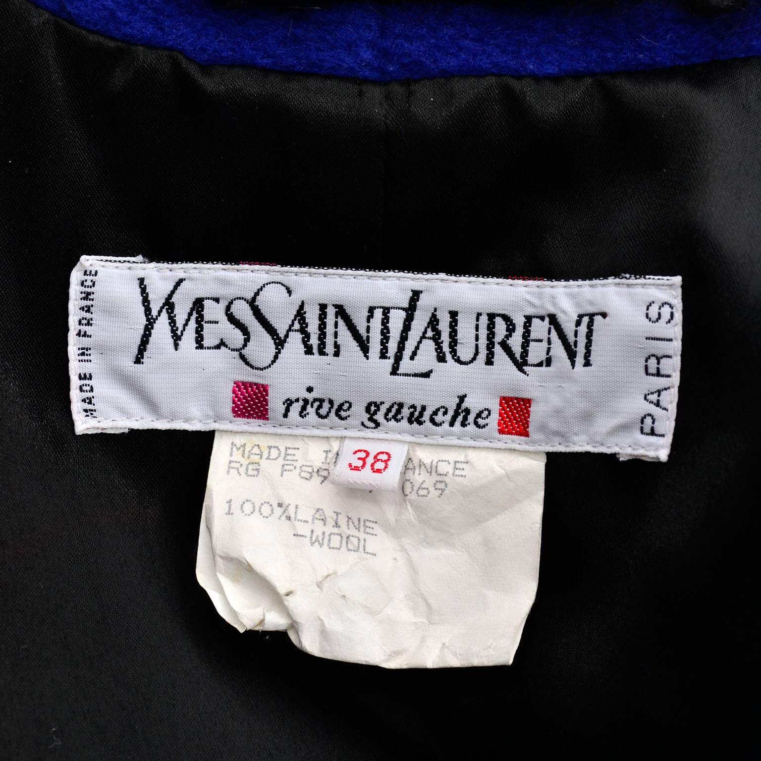 YSL Yves Saint Laurent Rive Gauche Cobalt Blue Wool Vintage Coat in Size 38 2