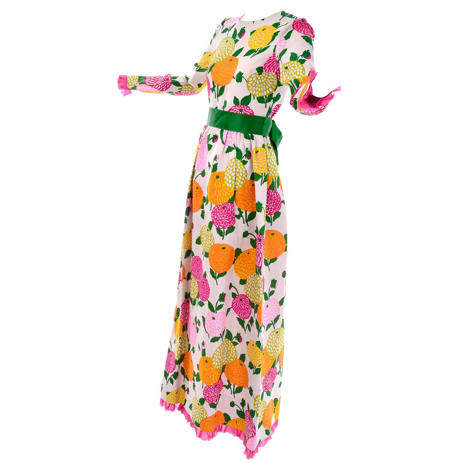 1960s Couture Vintage Christian Dior Black Label Silk Dress Zinnia Floral