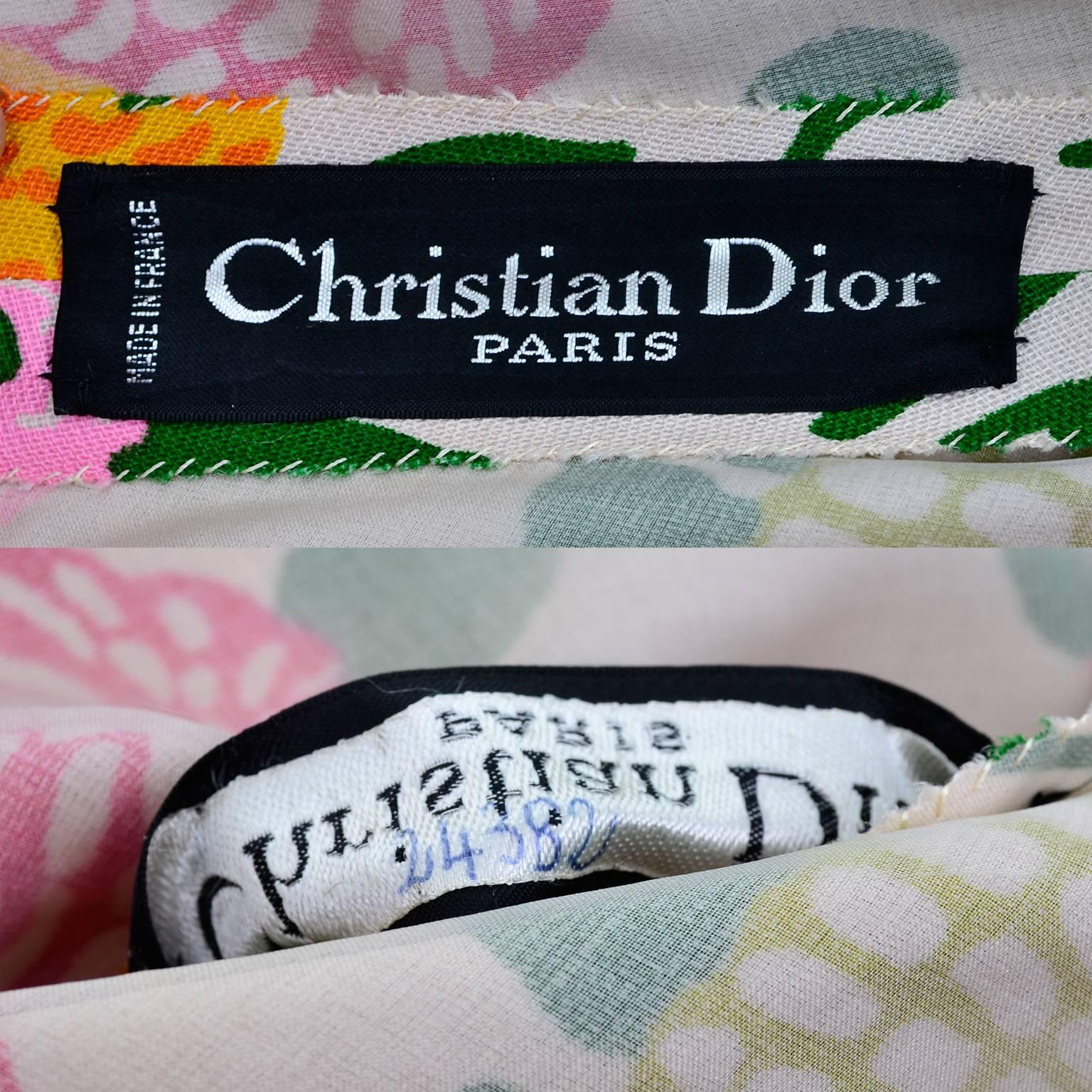 1960s Couture Vintage Christian Dior Black Label Silk Dress Zinnia Floral  1