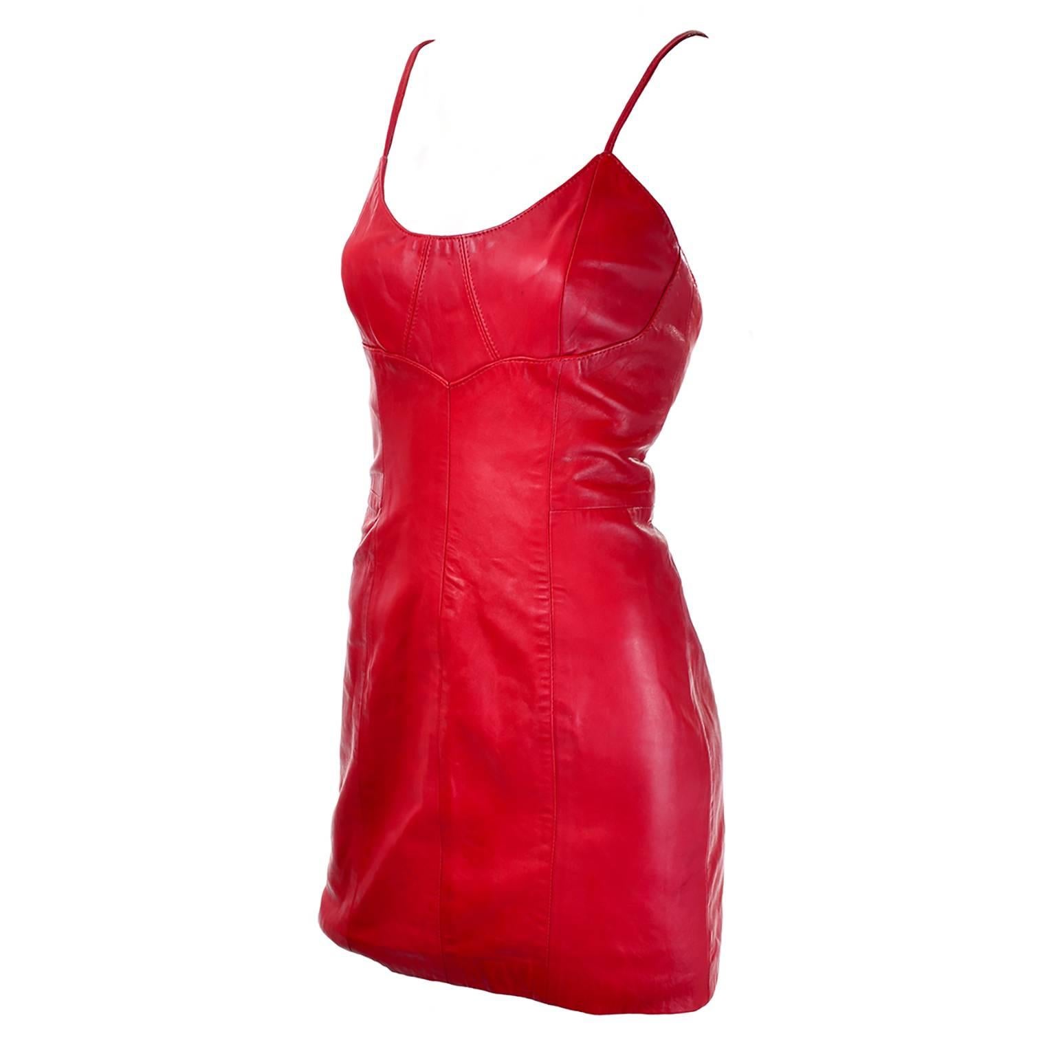 Michael Hoban North Beach Leather Bodycon Red Leather Vintage Dress 6