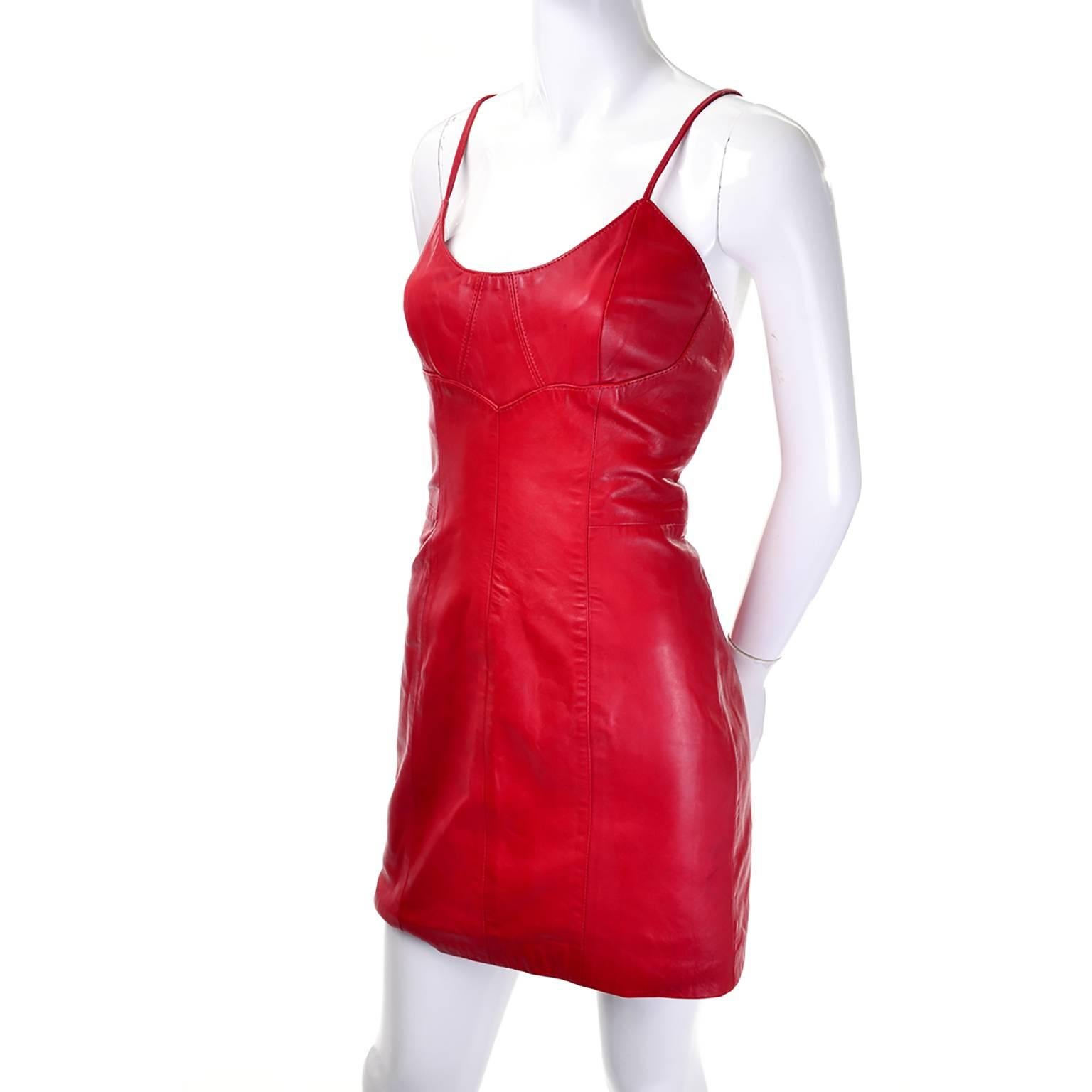 Michael Hoban North Beach Leather Bodycon Red Leather Vintage Dress 6 ...