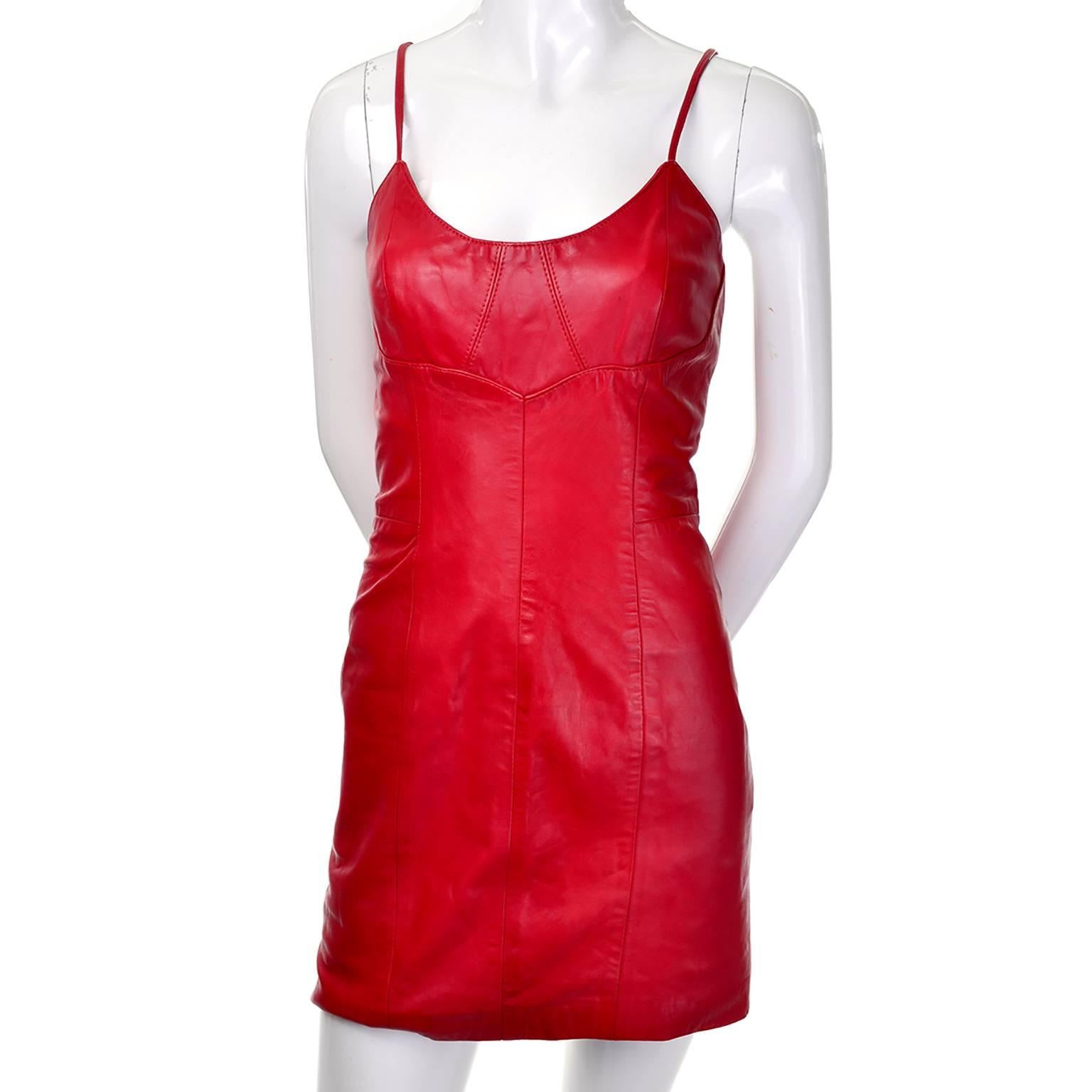 red leather bodycon dress