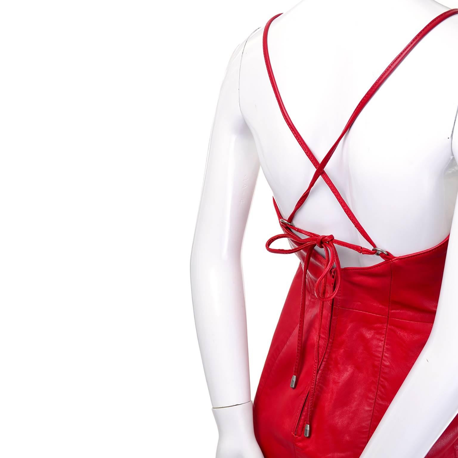 Michael Hoban North Beach Leather Bodycon Red Leather Vintage Dress 6 In Excellent Condition In Portland, OR