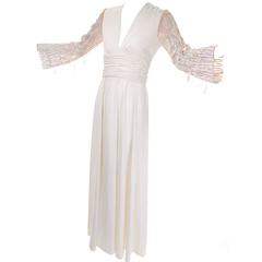1970s Lilli Diamond Vintage Dress Drop Sequin Statement Sleeves Size 6 7