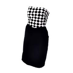1980s Victor Costa Vintage Strapless Dress & Jacket Black & White Diamond Check 3