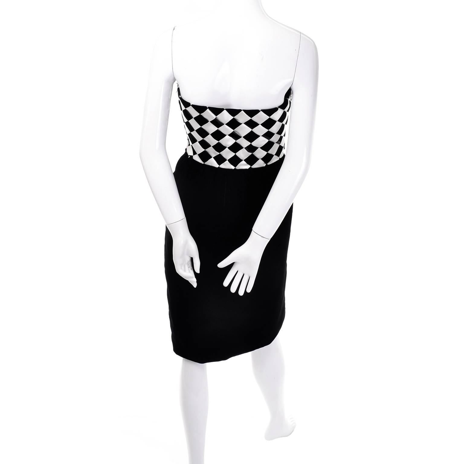 1980s Victor Costa Vintage Dress & Velvet Jacket in Black & White Diamond Check In Excellent Condition In Portland, OR