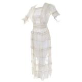 Ivory Edwardian Vintage Dress in Sheer Organdy Ruffles With Sash Size 4/6