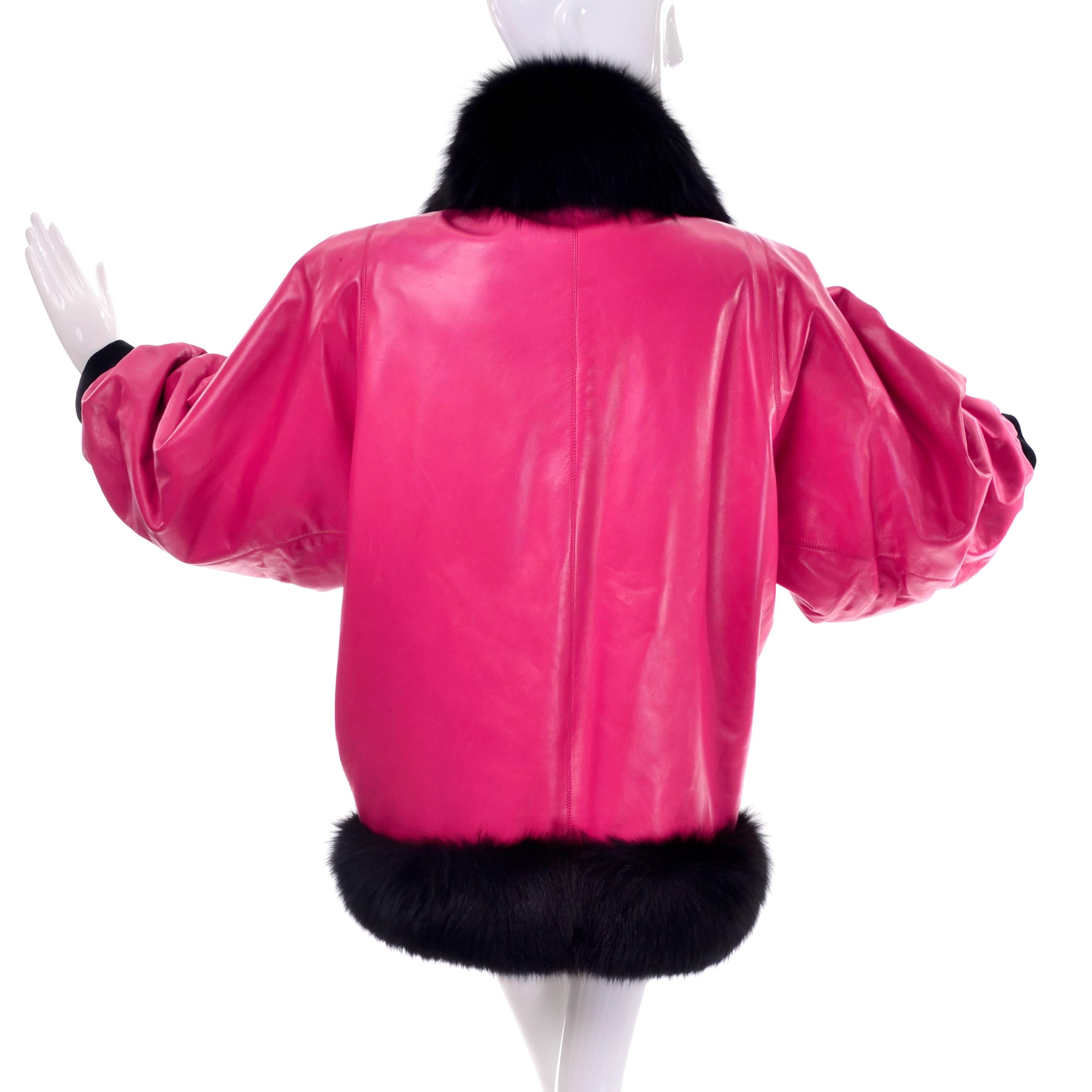 Documented YSL HC 1987/88 Yves Saint Laurent Pink Leather Coat Fur Jacket In Excellent Condition In Portland, OR