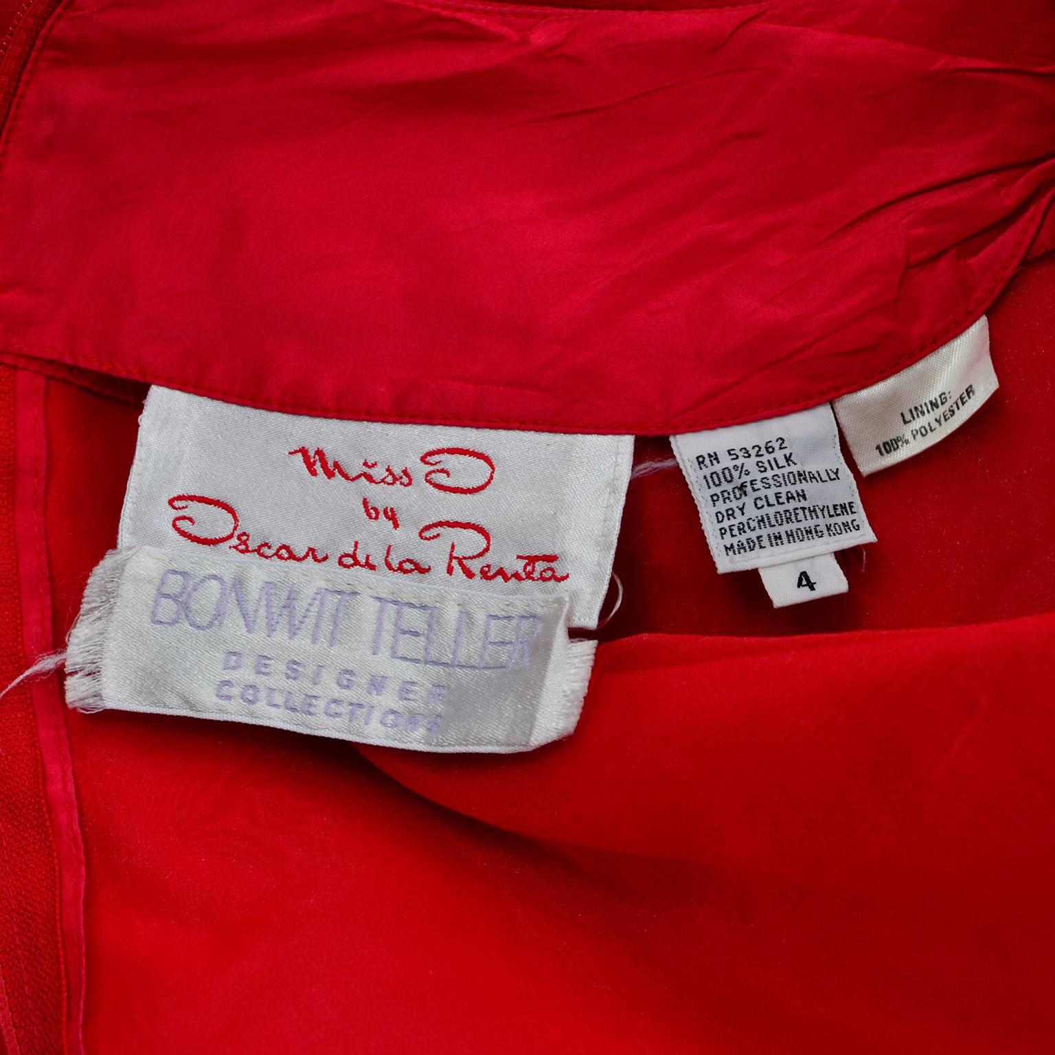 Oscar de la Renta Vintage Red Silk Party Dress from Bonwit Teller in Size 4/6 In Excellent Condition For Sale In Portland, OR