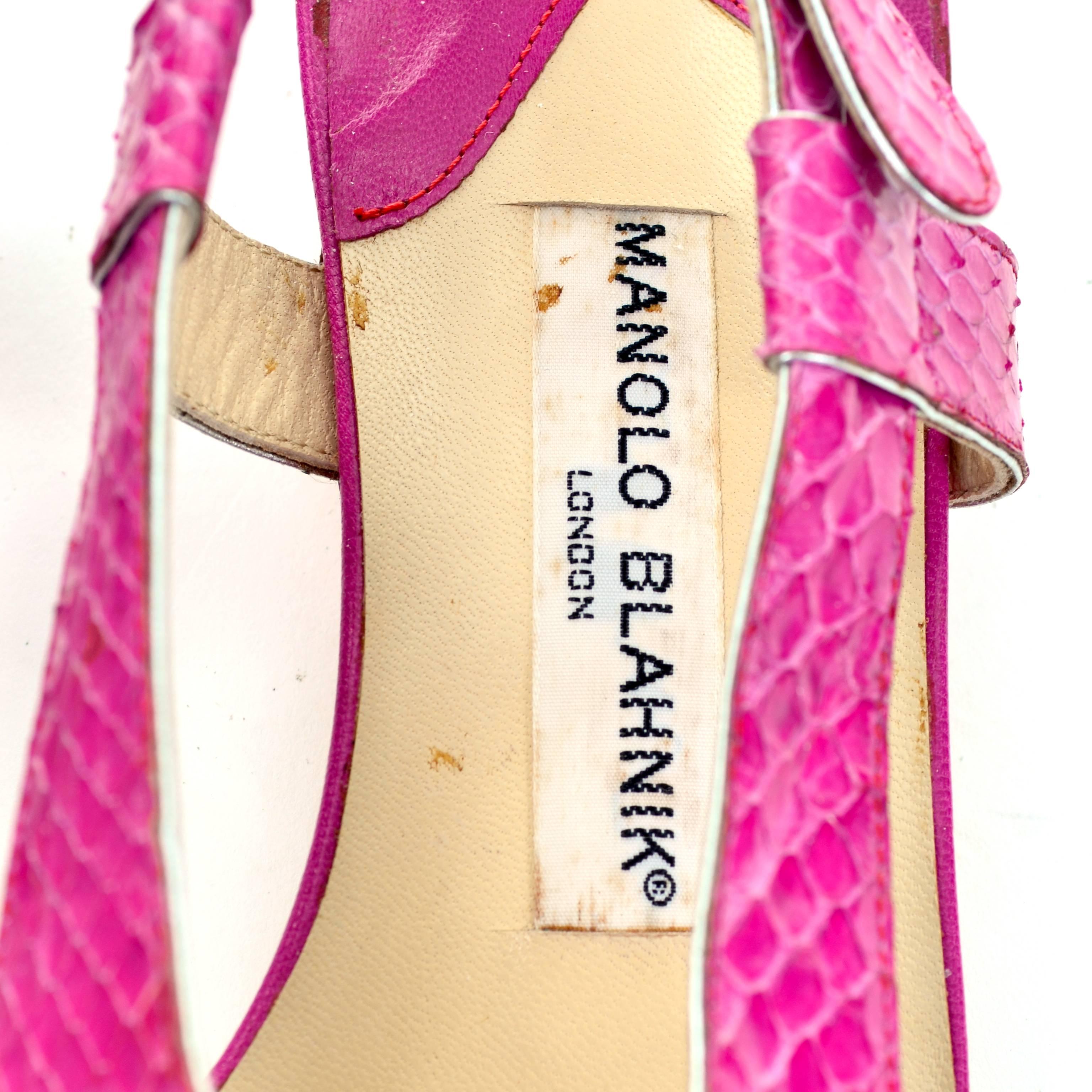 Women's New Snakeskin Vintage Manolo Blahnik London Color Block 1980's Shoes Sandals 39