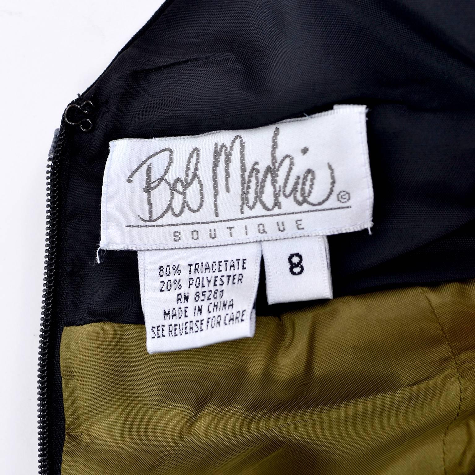 Vintage Bob Mackie 1980s Gold Satin Maxi Dress Open Back Black Beaded Size 8 2