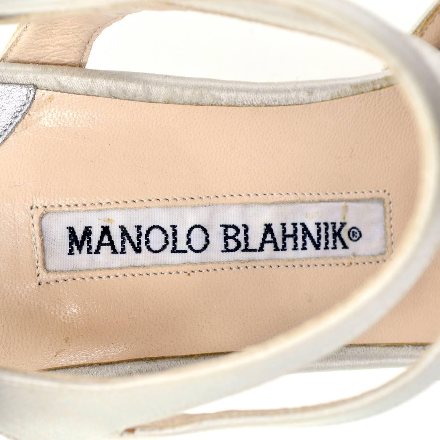 Vintage Manolo Blahnik Satin Shoes Rhinestone Buckles Double Straps Size 39.5 1