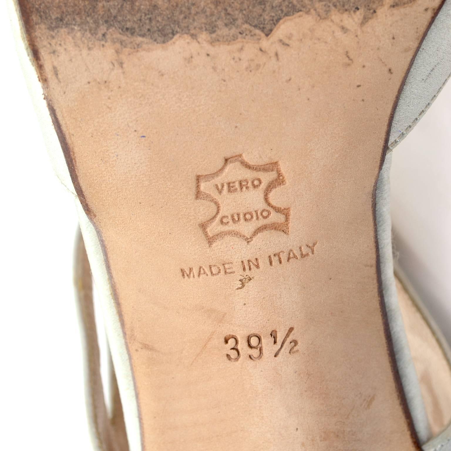 Vintage Manolo Blahnik Satin Shoes Rhinestone Buckles Double Straps Size 39.5 2