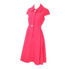 Geoffrey Beene Vintage Dress 1960's Hot Pink Salmon Rhinestone Buttons 11