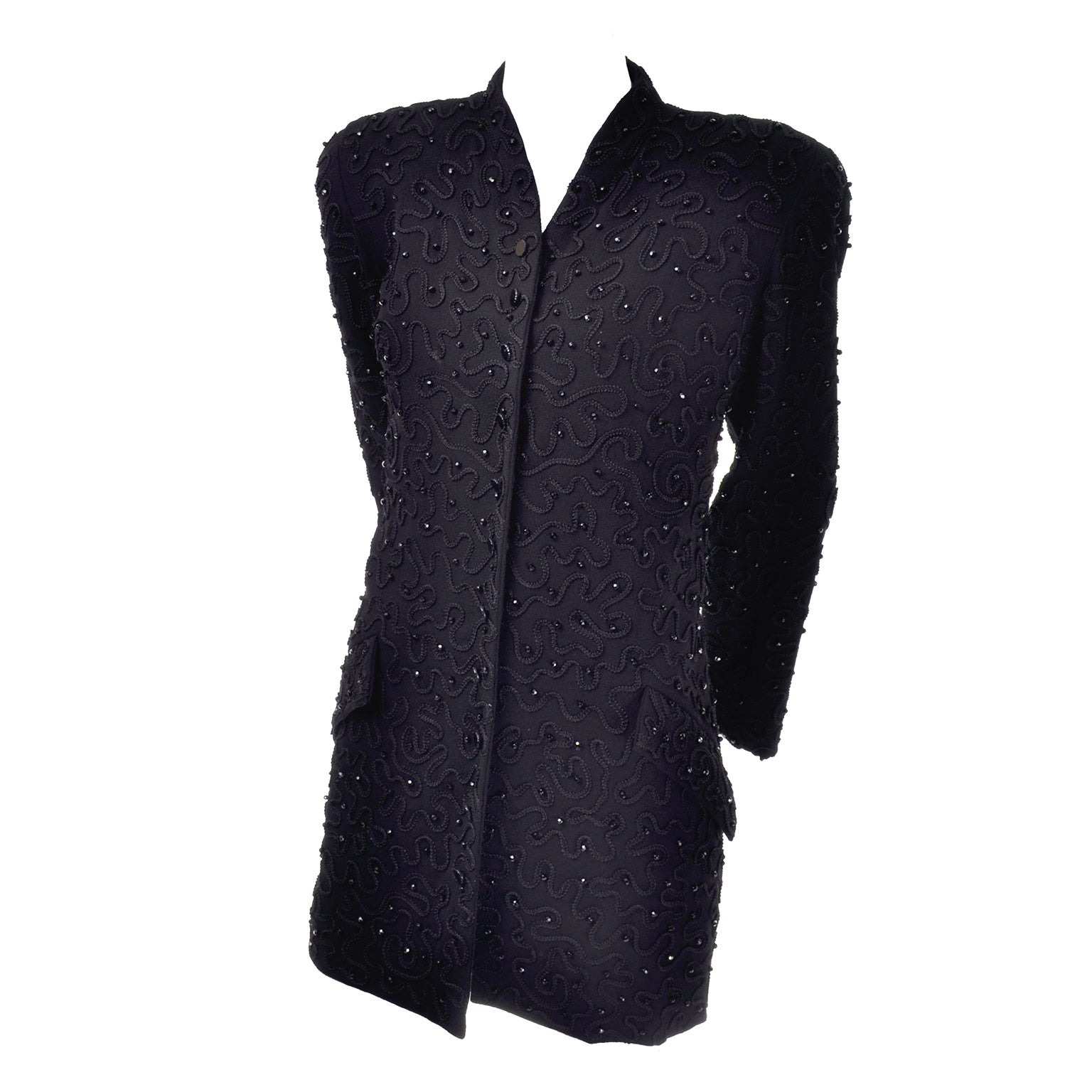 Early Donna Karan Black Label Beaded Black Evening Jacket For Sale at  1stDibs | donna karan label, black wool donna karan coatdress, donna karan  black jacket