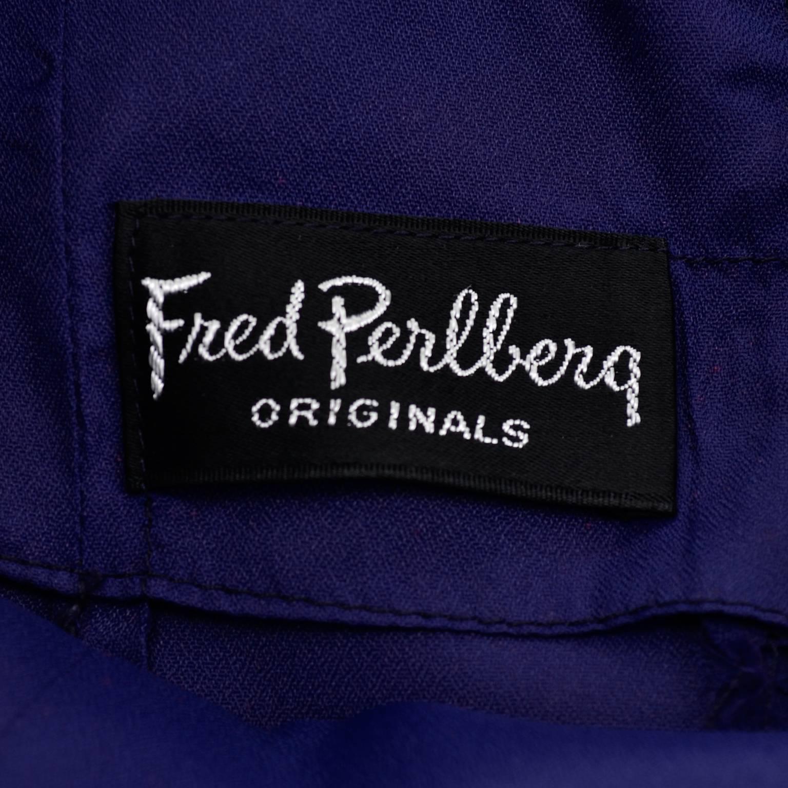 Women's Fred Perlberg Originals Blue Silk Chiffon Ruffled Tiered Vintage Dress W Shawl
