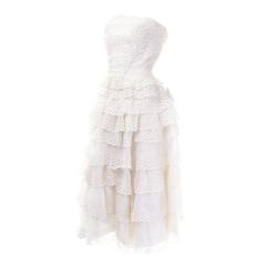 Suzy Perette White Eyelet Ruffled Strapless Vintage Dress 2/4