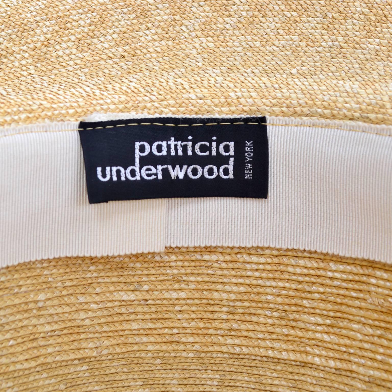 Vintage Patricia Underwood Wide Brim Straw Hat With Ribbon In Excellent Condition In Portland, OR
