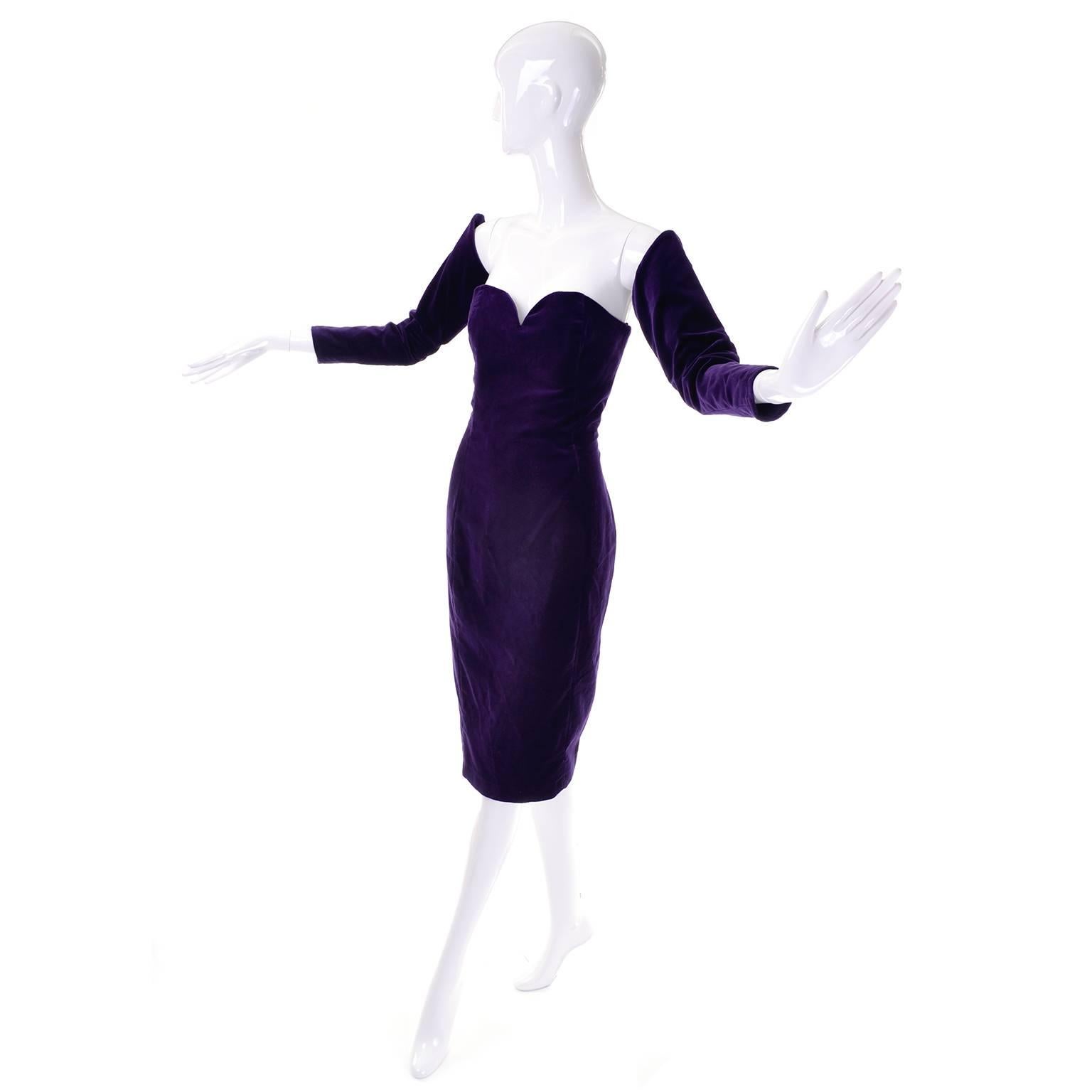 This is an absolutely stunning vintage dress from William Travilla from the 1980's!  We are fortunate to have had another one of these dresses that we sold a while back, that doesn't happen very often!  This incredible strapless purple velvet dress