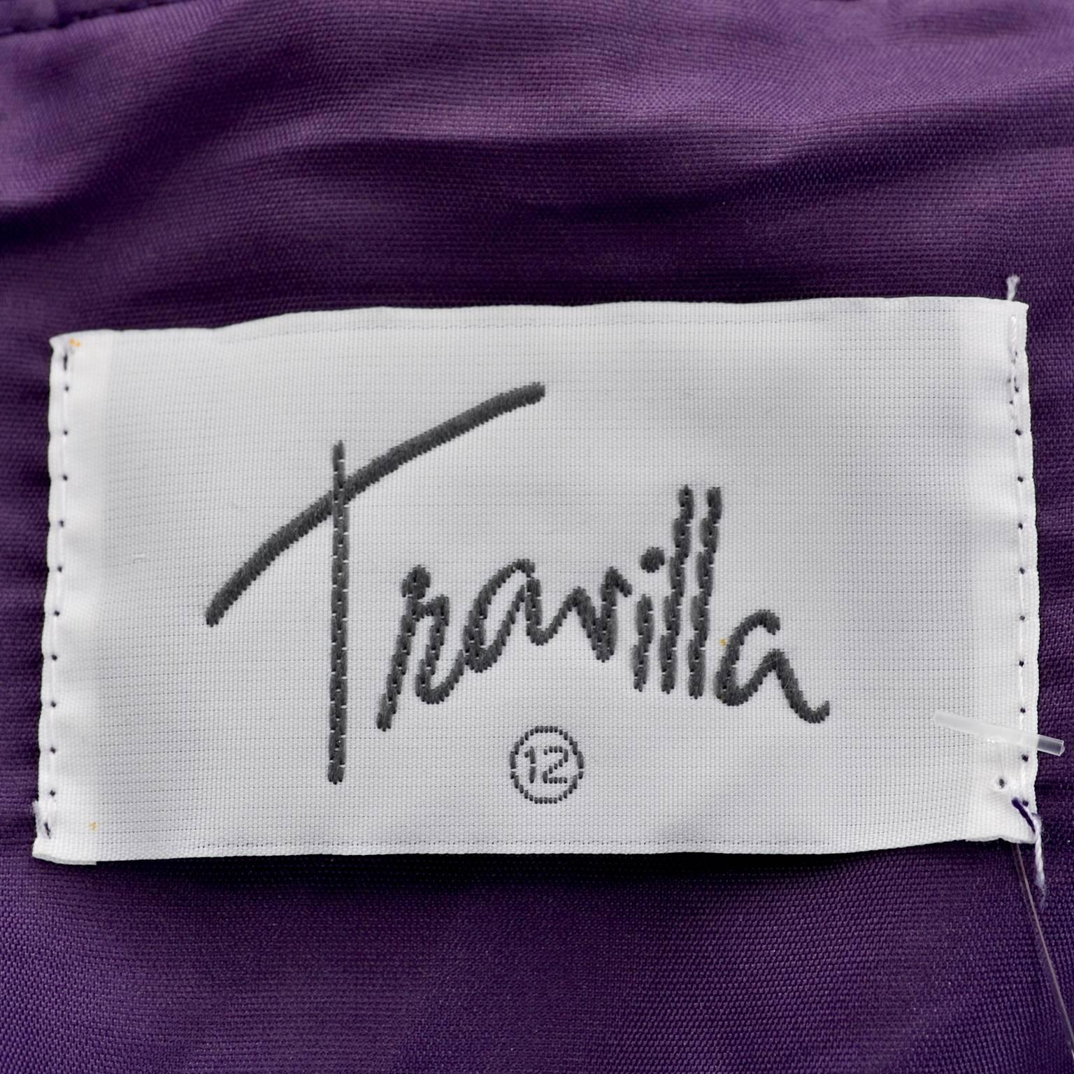 Travilla - Robe sans bretelles en velours violet avec manches détachées, années 1980 Pour femmes en vente