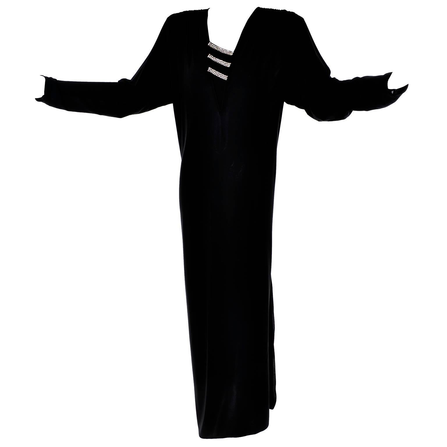 Oscar de la Renta Black Vintage Dress or Hostess Gown Rhinestones