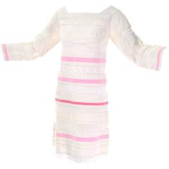 1960s Guatemalan Lace Vintage Shift Dress Pink Cream White 12
