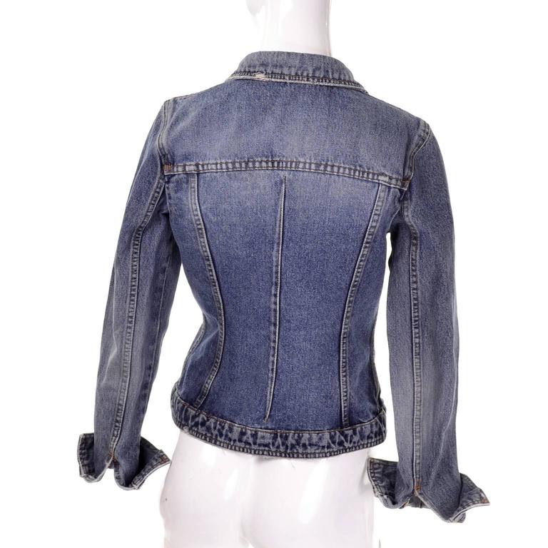 Dolce and Gabbana Distressed Jean Denim Jacket Italy Size 2 For Sale at