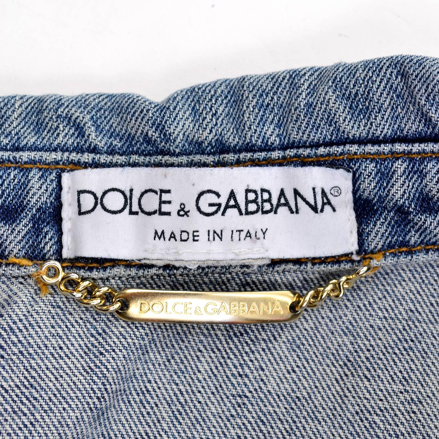 Dolce & Gabbana Distressed Jean Denim Jacket Italy Size 2 In Excellent Condition In Portland, OR