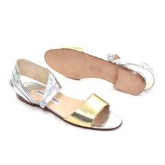 New Vintage Manolo Blahnik London Shoes Gold Silver Metallic Sandals 38.5