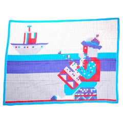 Oversized Rare Geoffrey Beene Novelty Vintage Scarf 100% Cotton Drummer Boat