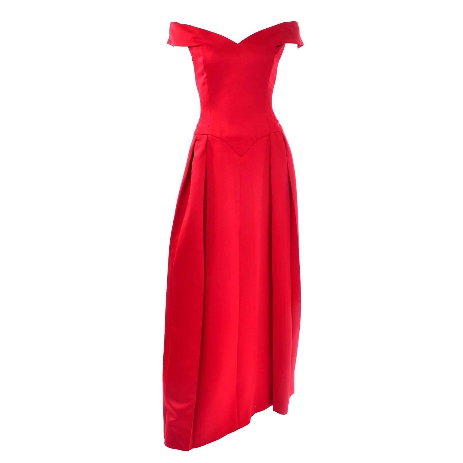 Victor Costa I Magnin Red Off Shoulder Vintage Dress Evening Ballgown