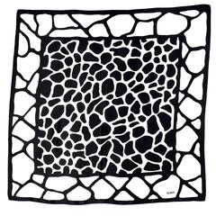 Vintage Bill Blass Giraffe Print Black & White Abstract Silk Scarf