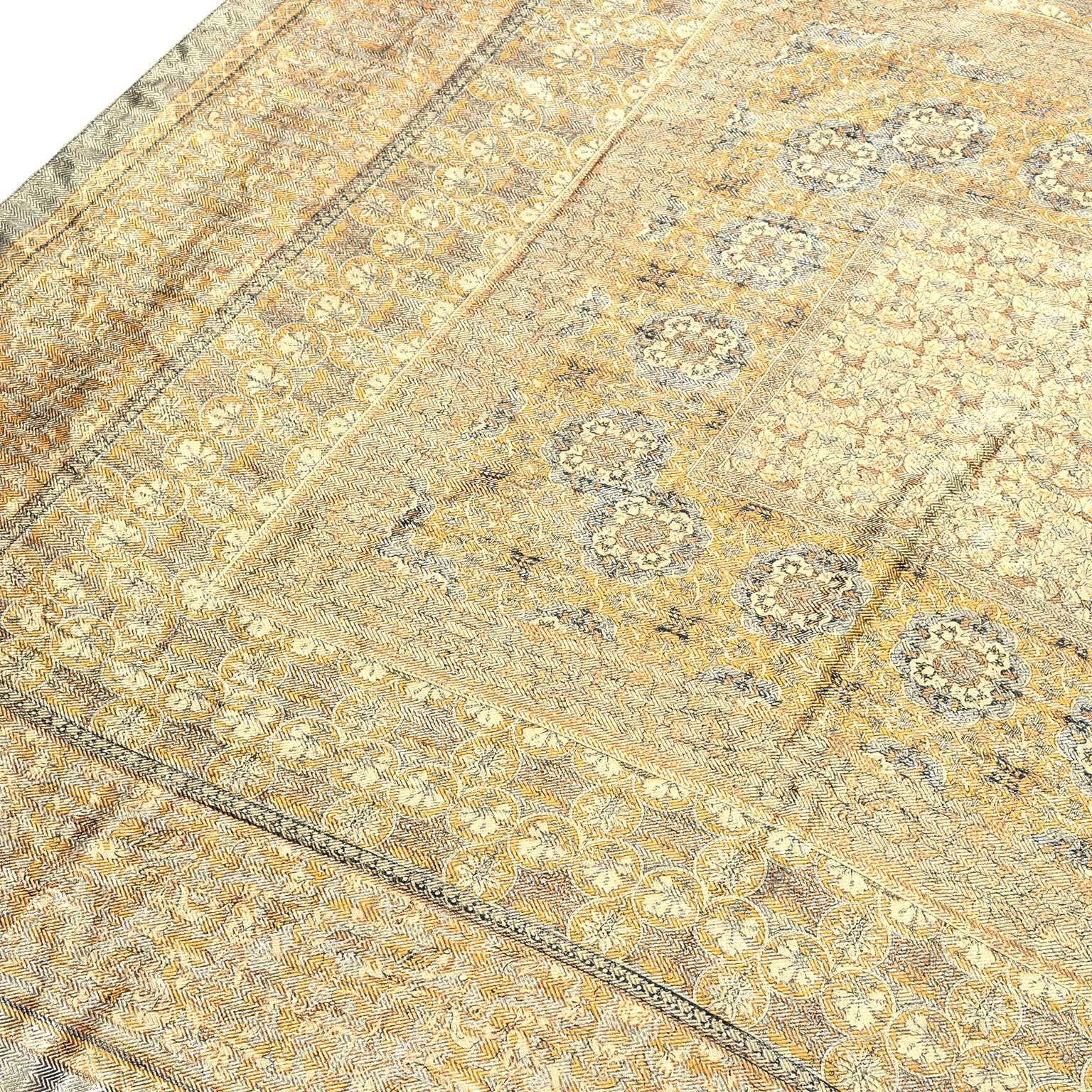 Women's Silk Metallic Gold Patterned Oversized Vintage Scarf or Wrap