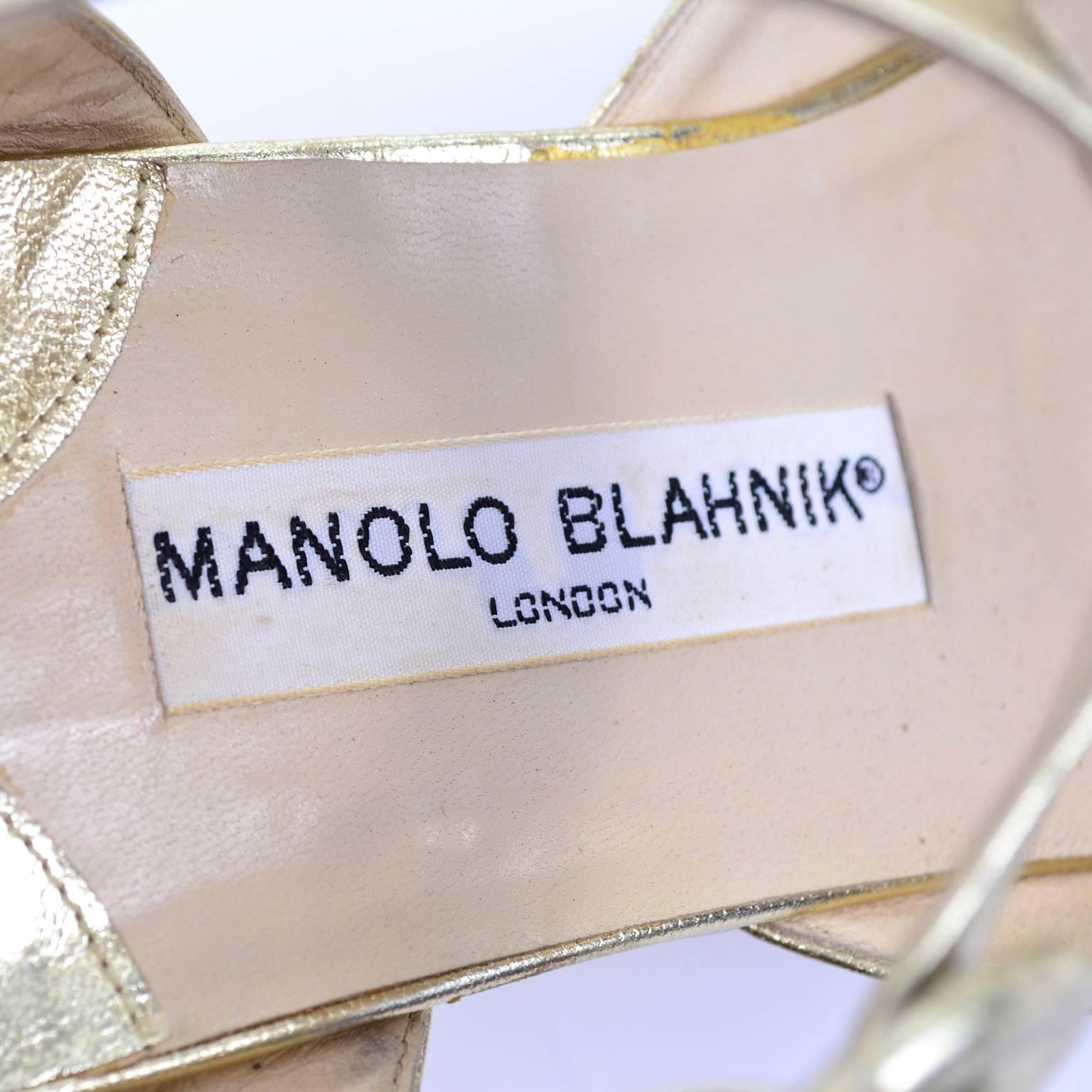 Manolo Blahnik London Shoes Gold Peep Toe Flats Sandals Size 38 1