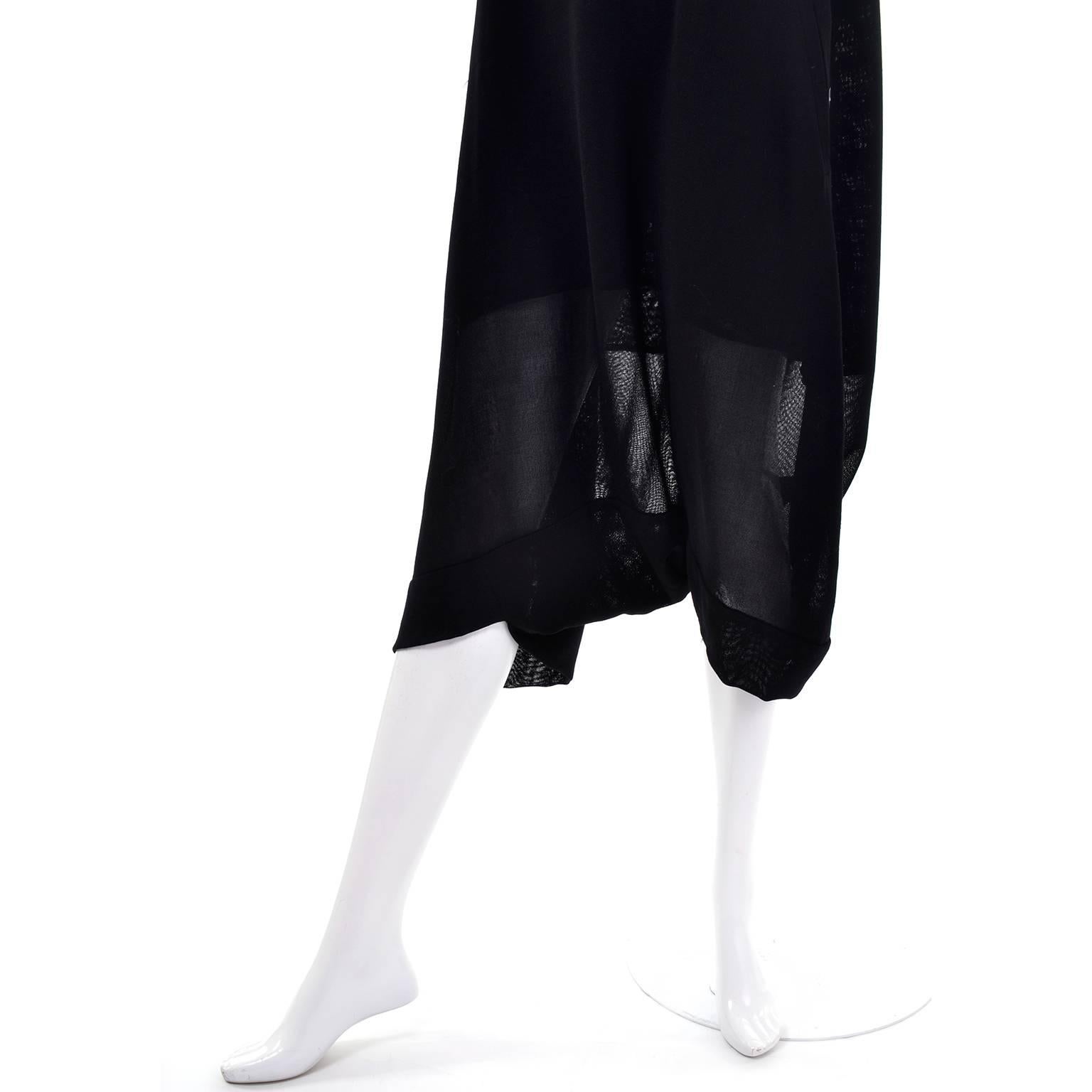 Black 1990s Issey Miyake Lightweight 100% Wool Drop Crotch Jumpsuit Romper Dress