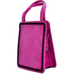 Andrea Pfister Handbag in Pink Suede With Silver Leather Lining & Black Trim