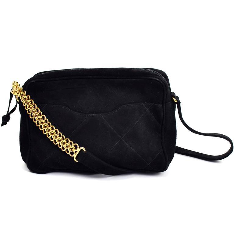 Aquascutum Black Suede Quilted Crossbody Handbag with Gold Chain Link Strap For Sale at 1stdibs