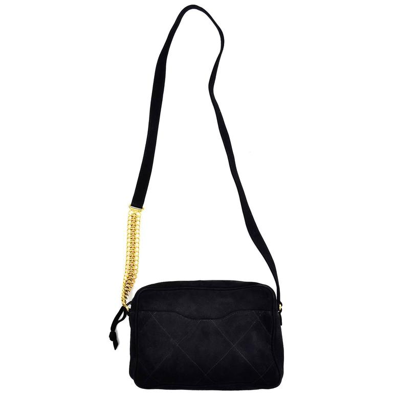 Aquascutum Black Suede Quilted Crossbody Handbag with Gold Chain Link Strap For Sale at 1stdibs